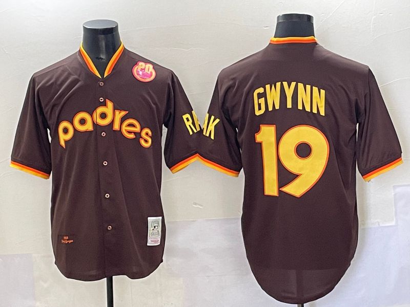 Men 2025 San Diego Padres 19 Gwynn Brown Throwback Nike MLB Jersey style 36